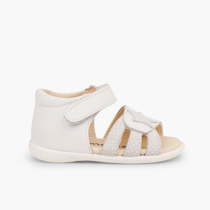 Sandales en cuir pour premiers pas pour fille en à scratch et étoile