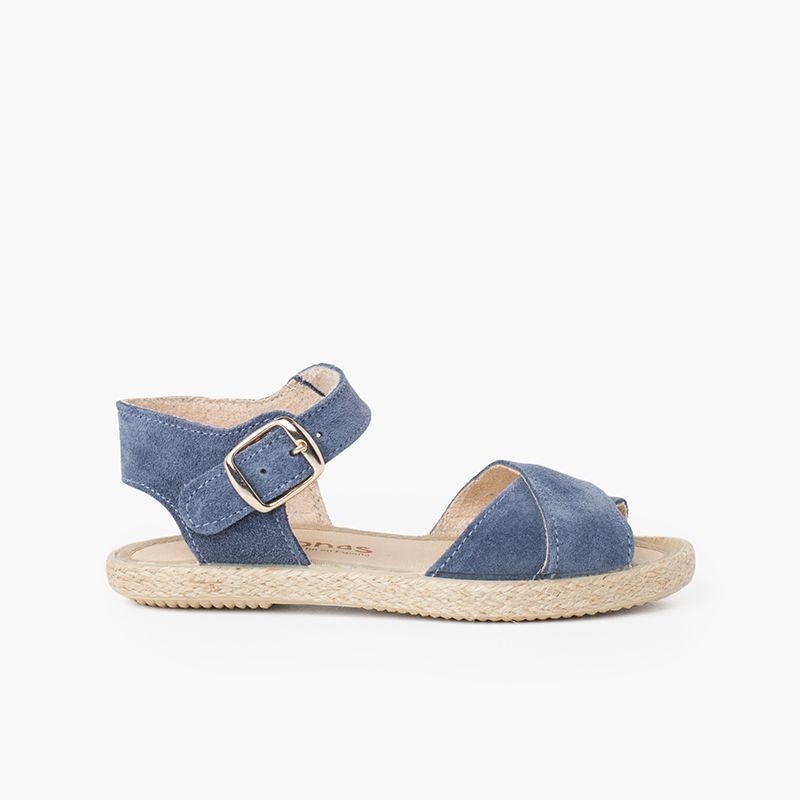 Sandale en Suède Brides Croisées et Semelle en Jute