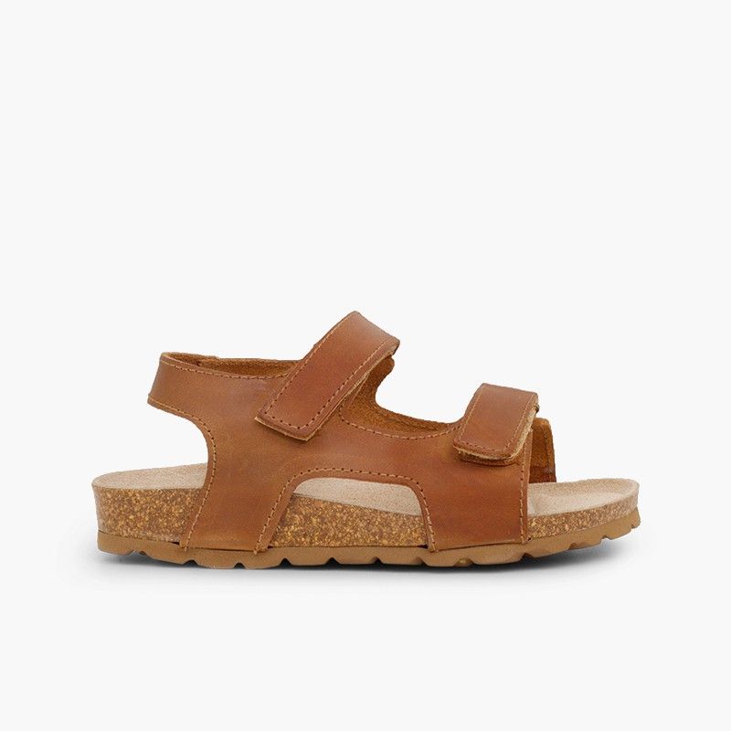 Sandales en cuir bio pour enfant double à scratch