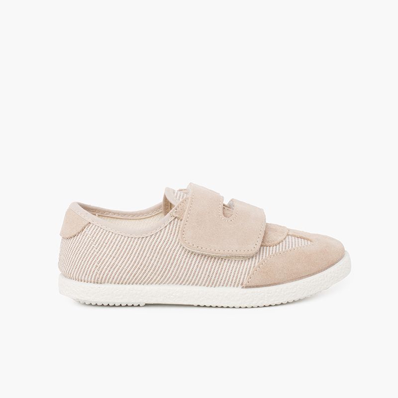 Baskets à Rayures et Suède avec Double Fermeture à Scratch