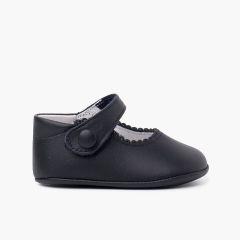 Chaussures babies en cuir avec fermetures à scratch pour bébés Bleu Marine