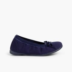 Ballerines pour Fille et Femme avec Élastique et Ruban Bleu Marine