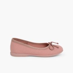 Ballerines pour Fille et Femme en Toile avec Ruban Rose Pâle