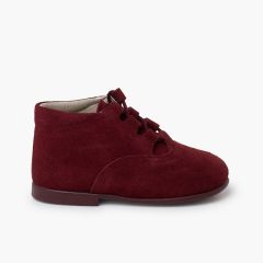Bottes Chaussures Anglaises en Suède Bordeaux