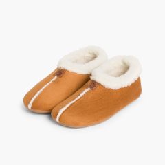 Chaussons Pantoufles Façon Peau de Mouton Chameau
