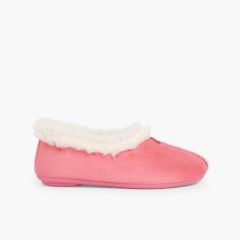 Chaussons Pantoufles Façon Peau de Mouton Rose
