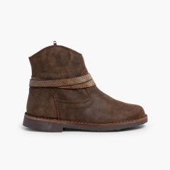 Bottes basses avec Bandelettes Effet Serpent Marron