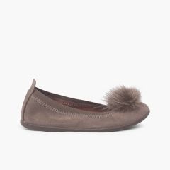 Ballerine avec pompon pour fille et femme Taupe