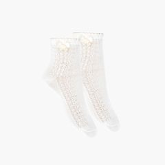 Chaussettes élégantes ajourées avec nœud Blanc