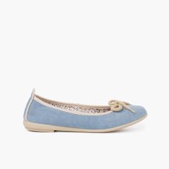 Ballerine fille et femme avec noeud en dentelle Bleu Ciel