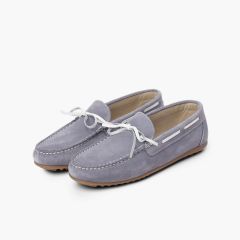 Mocassins de cérémonie en suède avec nœud pour garçon Bleu