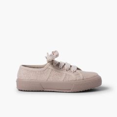Baskets brillantes en lin femme et fille Rose