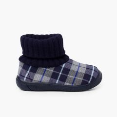 Chaussons avec col chaussette en laine Bleu Marine