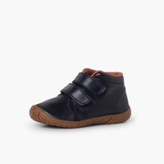 Bottes en cuir pour garçon à double fermeture embout renforcé Bleu Marine