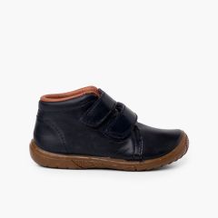 Bottes en cuir pour garçon à double fermeture embout renforcé Bleu Marine