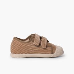 Baskets en velours côtelé avec bout en caoutchouc et double fermeture Taupe