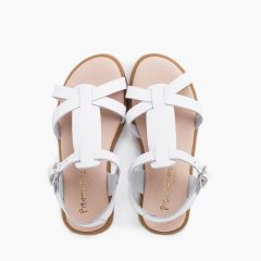 Sandales en cuir pour fille avec sangles de fermeture à boucle Blanc