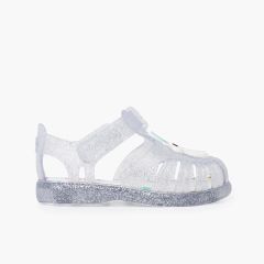 Sandales de plage bande adhésive avec licorne pailletées Blanc
