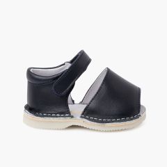 Sandales Avarcas bébé cuir Bande adhérente  Bleu Marine