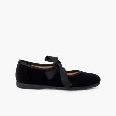 Chaussures babies velours avec nœud gros-grain filles  Noir