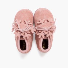Bottines à lacets en daim avec ornement flocon de neige Rose