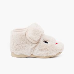 Chaussons de lapin en fourrure douce Écru