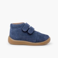 Bottines en daim fendu haché avec fermeture adhésive Bleu