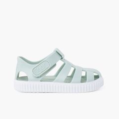 Sandales plastique type baskets à scratch Menthe