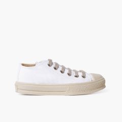 Baskets blanches avec embout et lacets de couleur blanc et sable