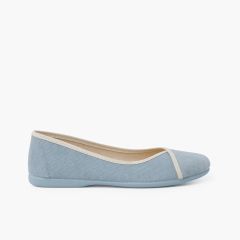 Ballerines pour Fille et Femme en toile écologique recyclée avec passepoil Bleu Ciel
