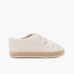Chaussures pour bébé en lin et jute avec lacets élastiques Écru