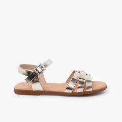Sandales pelle romaine en cuir pour femme et fille Or