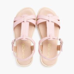 Sandales en cuir souple bride centrale tressée Rose