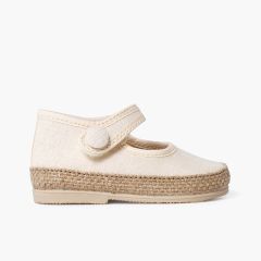 Chaussures babies en lin et jute pour bébé détail bouton Écru