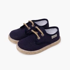 Derbies en lin à lacets et base en jute Bleu Marine