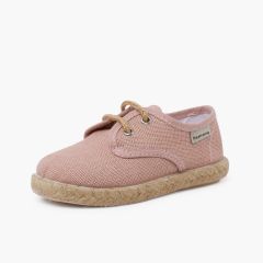 Derbies en lin à lacets et base en jute Vieux Rose