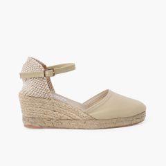 Espadrilles femme compensées à boucle Beige