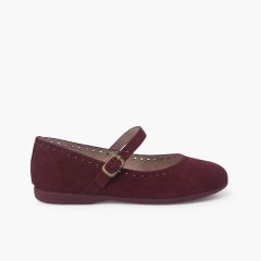 Babies en suède avech avec boucle fine et motif gaufré Bordeaux