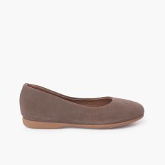 Ballerines plates en suède pour filles et femmes Taupe