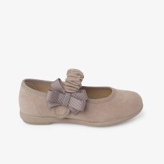 Chaussures babies bride froncée et nœud pour fille Sable