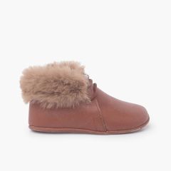 Bottines pour bébé avec lacets et col en fourrure Couleur Cuir