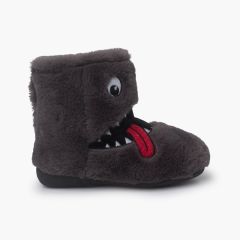 Chaussons d'hiver Dessin de monstre Gris