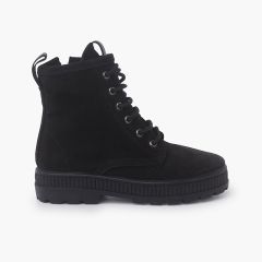 Bottes en suède pour enfants style militaire Noir