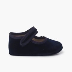 Babies en velours avec fermeture auto-agrippante Bleu Marine