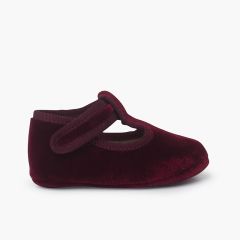 Chaussures Salomé en velours Fermeture adhésive Bordeaux