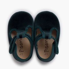 Chaussures Salomé en velours Fermeture adhésive Vert