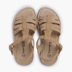 Sandales gladiateur cuir gravé Sable