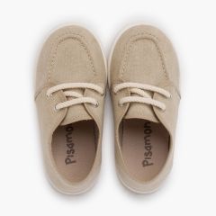 Chaussures bateau toile éco semelle blanche Sable