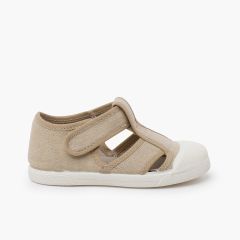 Sandales toile éco embout en caoutchouc Beige