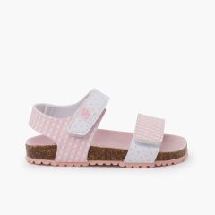 Sandales bio fille carreaux Rose